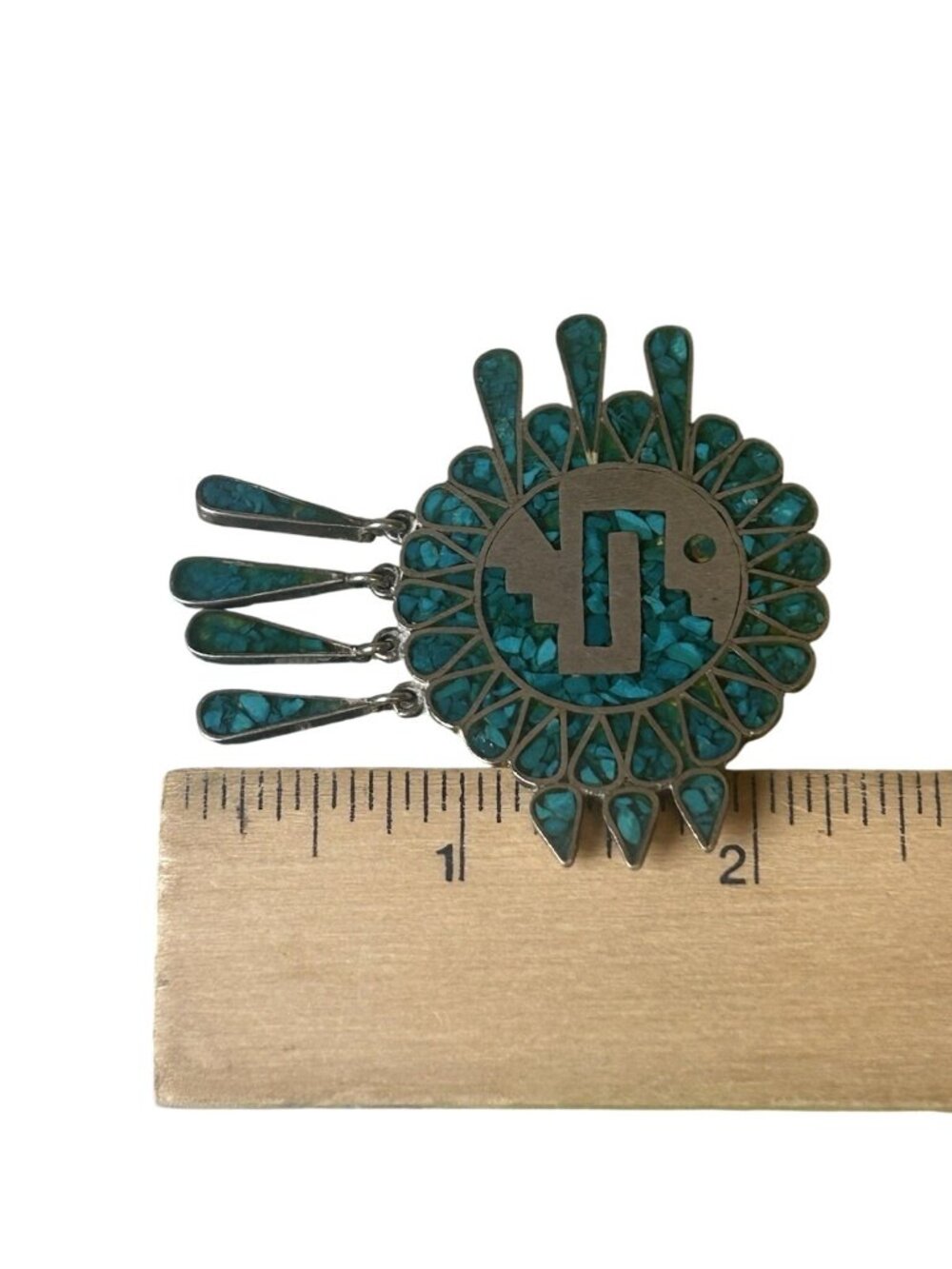 VTG TURQUOISE INLAY HECHO EN 925 ACE MEXICO STERLING SILVER BROOCH PENDANT - Picture 6 of 8